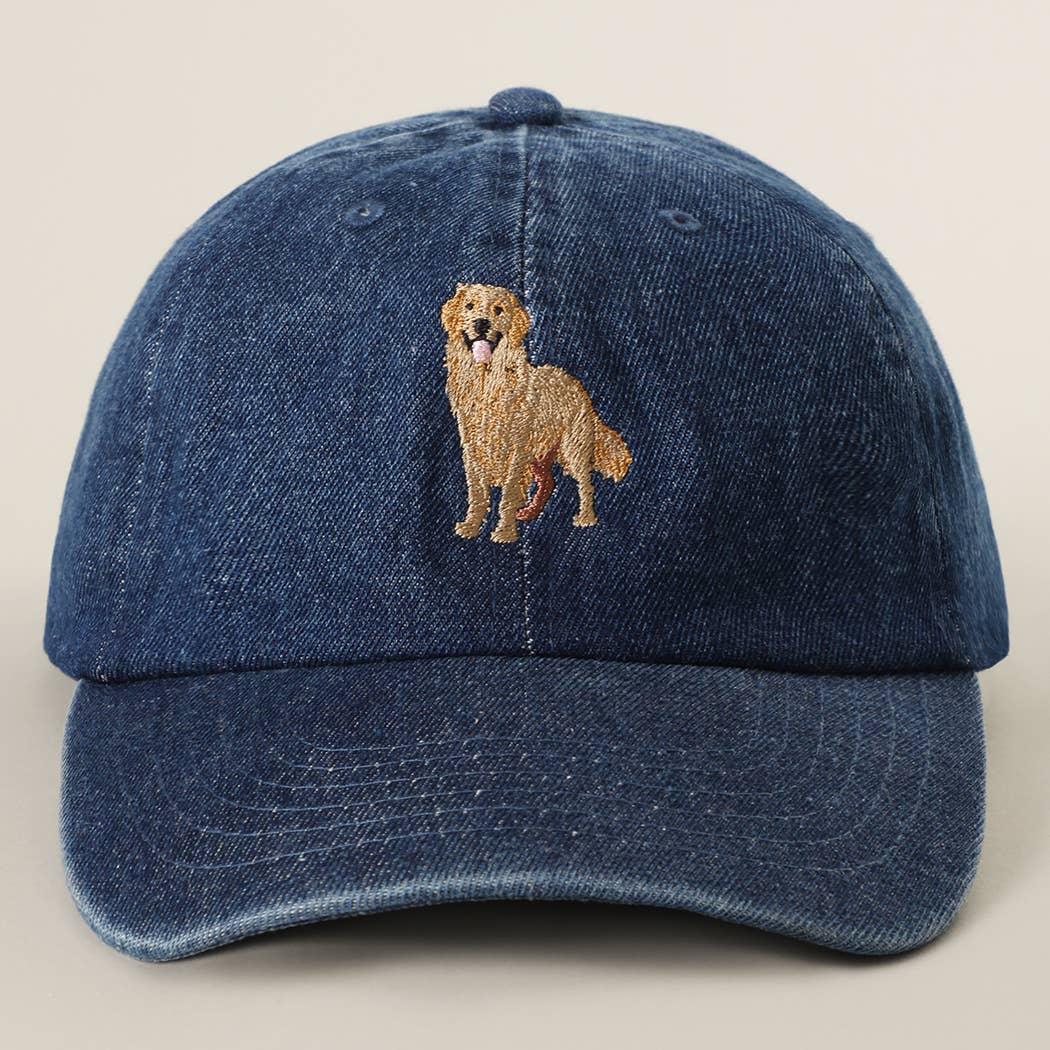 Golden Retriever Embroidered Denim Baseball Cap: LT DENIM