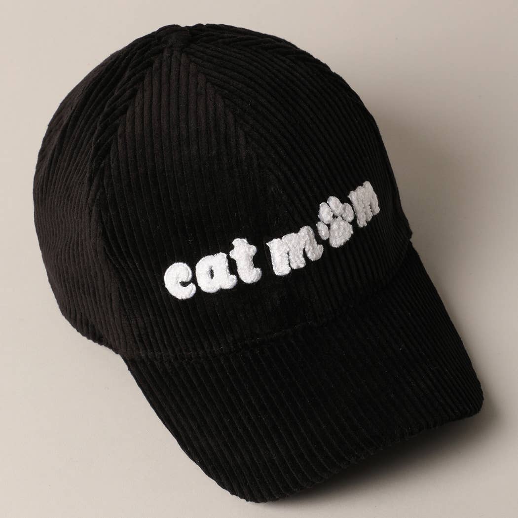 Cat Mom Chenille Patch Corduroy Baseball Cap: OFF WHITE / ONE SIZE