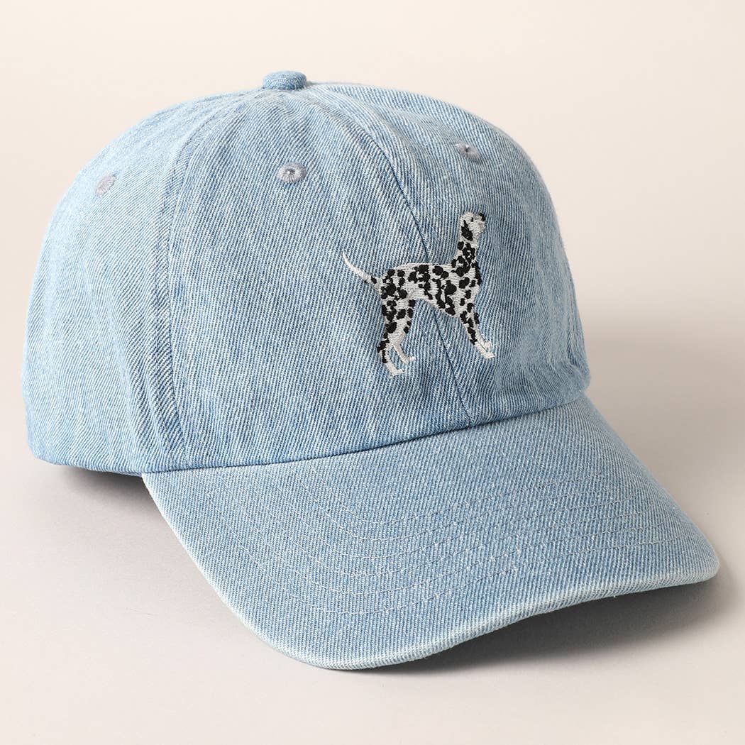 Dalmatian Dog Embroidered Denim Baseball Cap: Light Denim / ONE SIZE