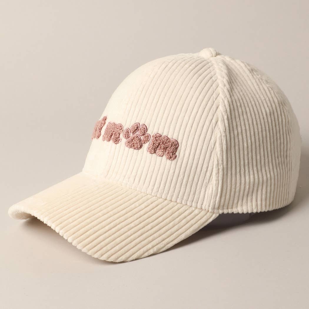 Cat Mom Chenille Patch Corduroy Baseball Cap: OFF WHITE / ONE SIZE