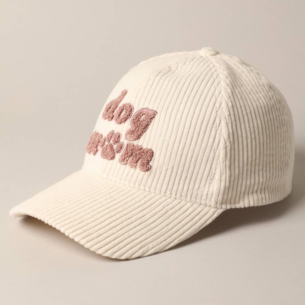 Dog Mom Chenille Patch Corduroy Baseball Cap: OFF WHITE / ONE SIZE