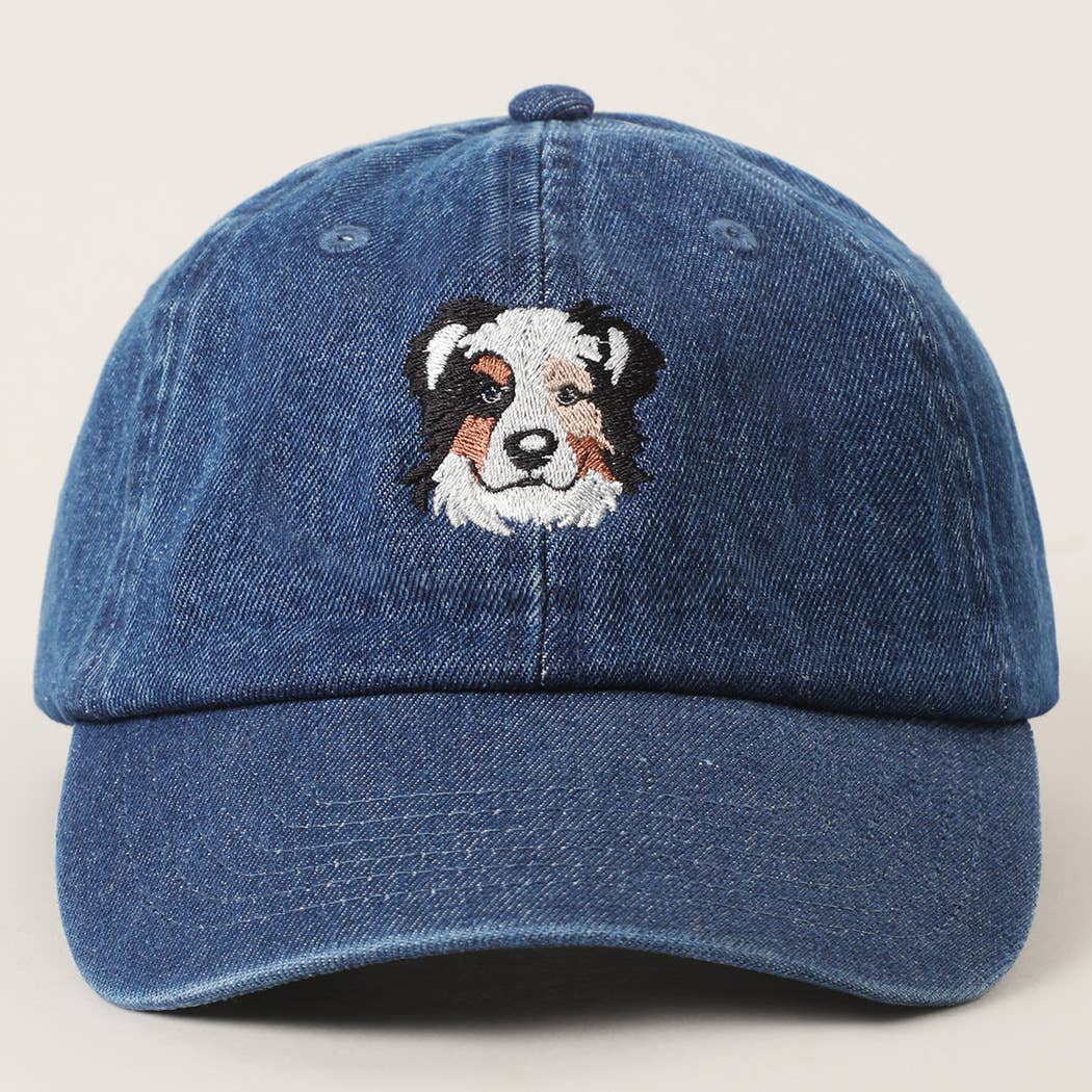 Australian Shepherd Embroidered Denim Baseball Cap: LIGHT BLUE / One Size