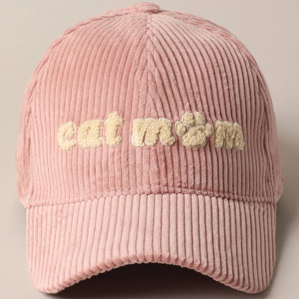 Cat Mom Chenille Patch Corduroy Baseball Cap: OFF WHITE / ONE SIZE