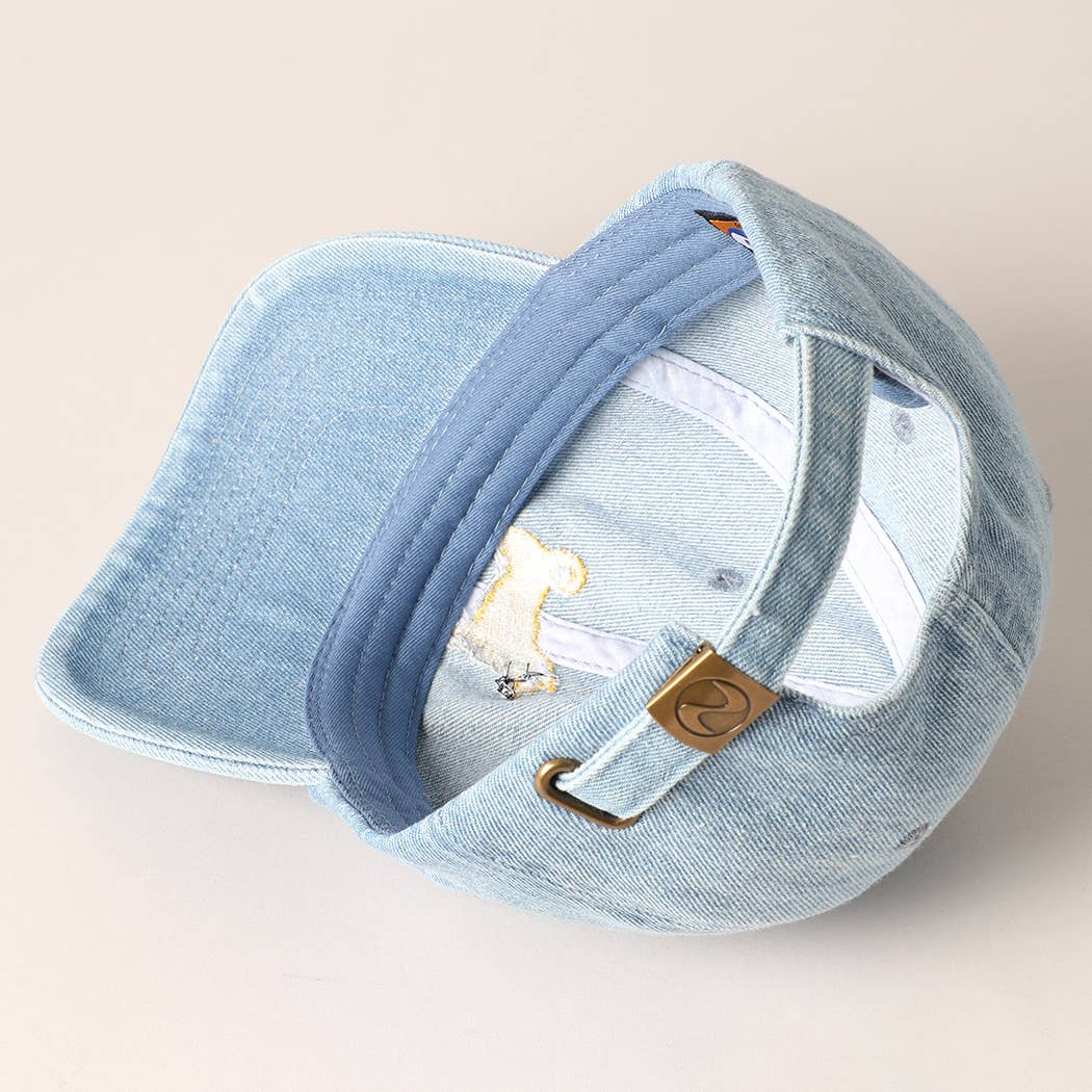 Shiba Dog Embroidered Denim Baseball Cap: Light Denim / ONE SIZE