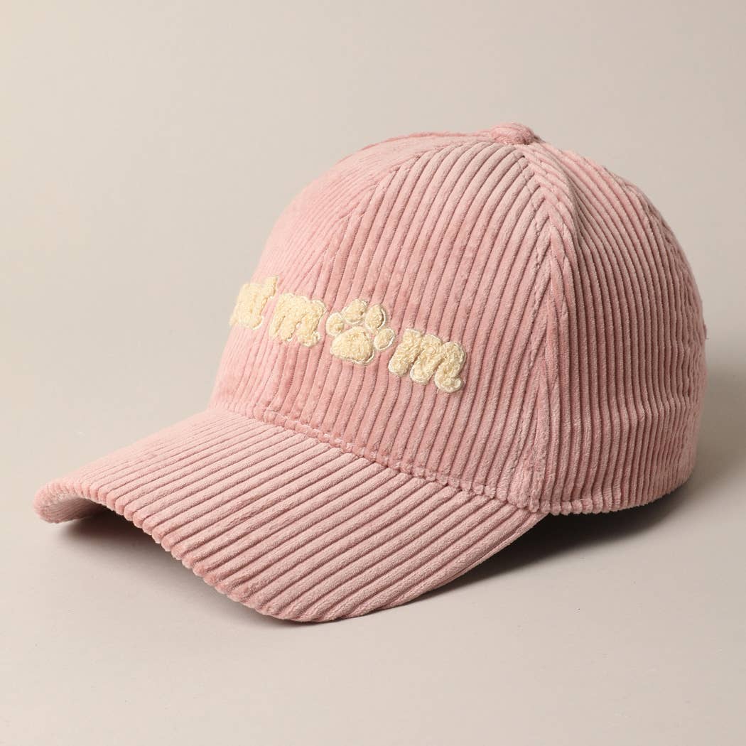 Cat Mom Chenille Patch Corduroy Baseball Cap: OFF WHITE / ONE SIZE