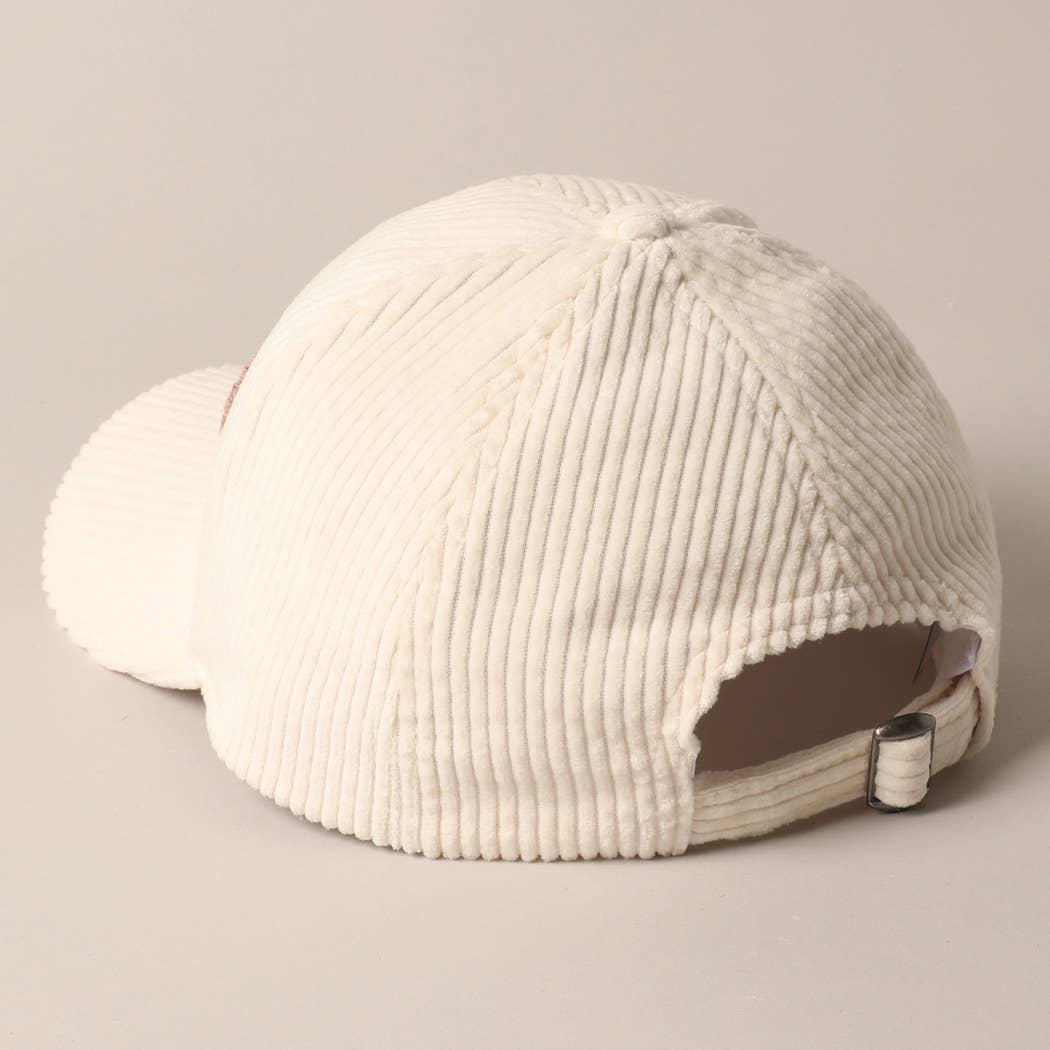 Cat Mom Chenille Patch Corduroy Baseball Cap: OFF WHITE / ONE SIZE