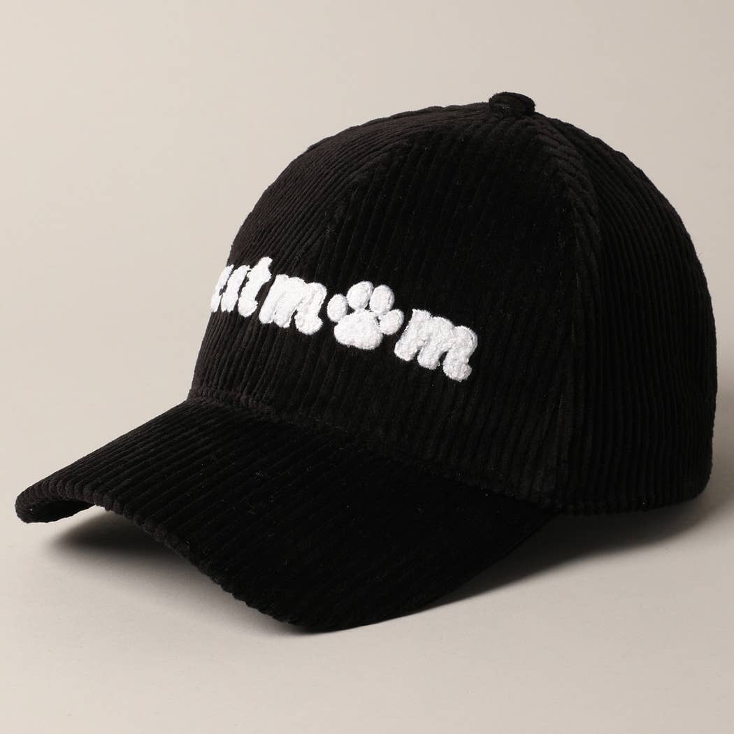 Cat Mom Chenille Patch Corduroy Baseball Cap: OFF WHITE / ONE SIZE