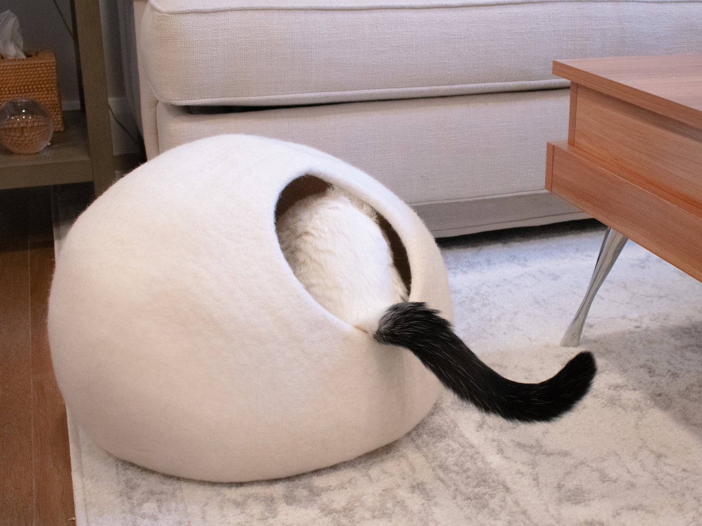 Wool Cat Cave Bed - Snow White
