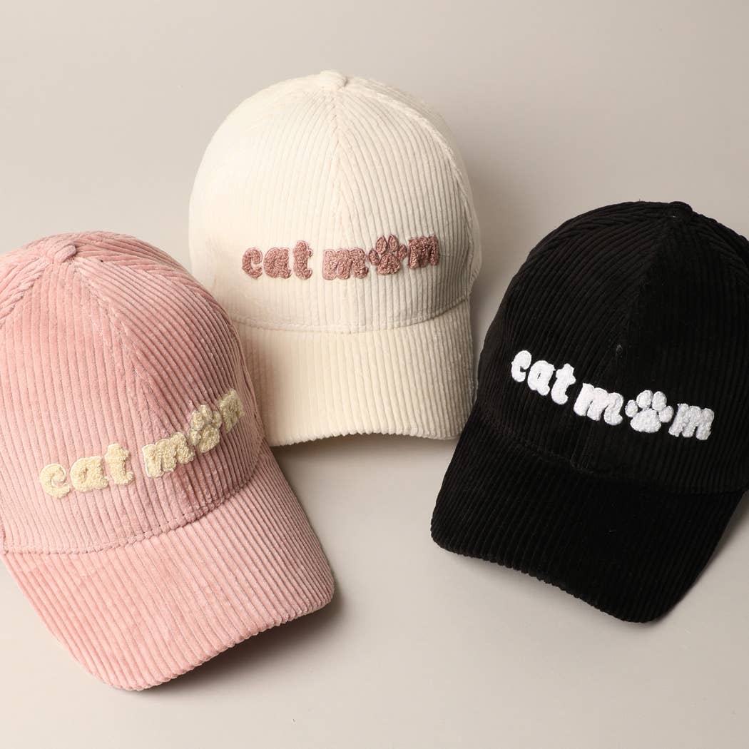 Cat Mom Chenille Patch Corduroy Baseball Cap: OFF WHITE / ONE SIZE