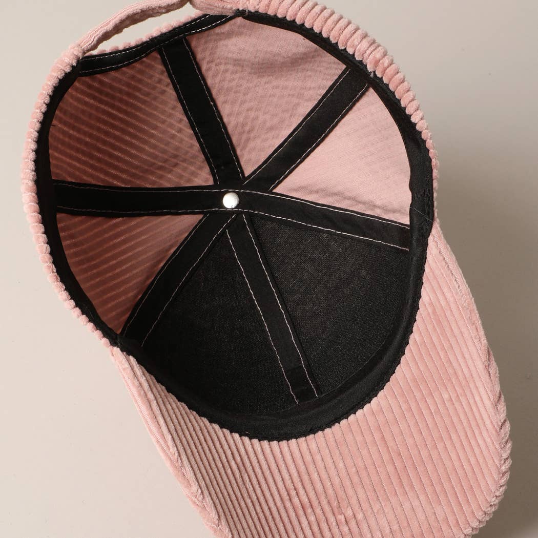 Dog Mom Chenille Patch Corduroy Baseball Cap: Black / ONE SIZE