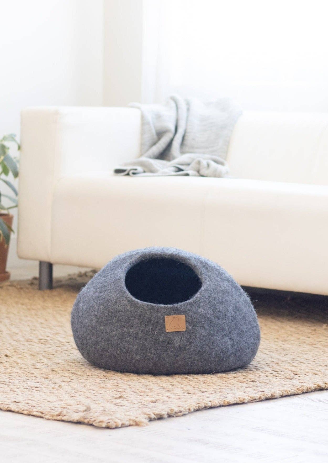 Wool Cat Cave Bed - Stone Gray