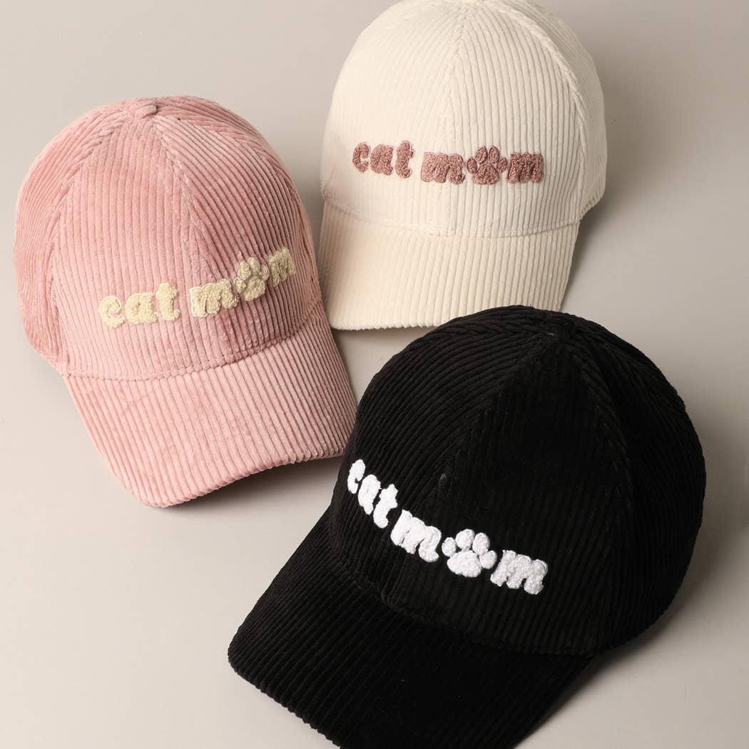 Cat Mom Chenille Patch Corduroy Baseball Cap: OFF WHITE / ONE SIZE