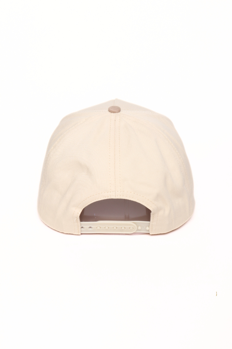 DOG MOM Embroidery 5 Panel Two Tone Hat: Beige