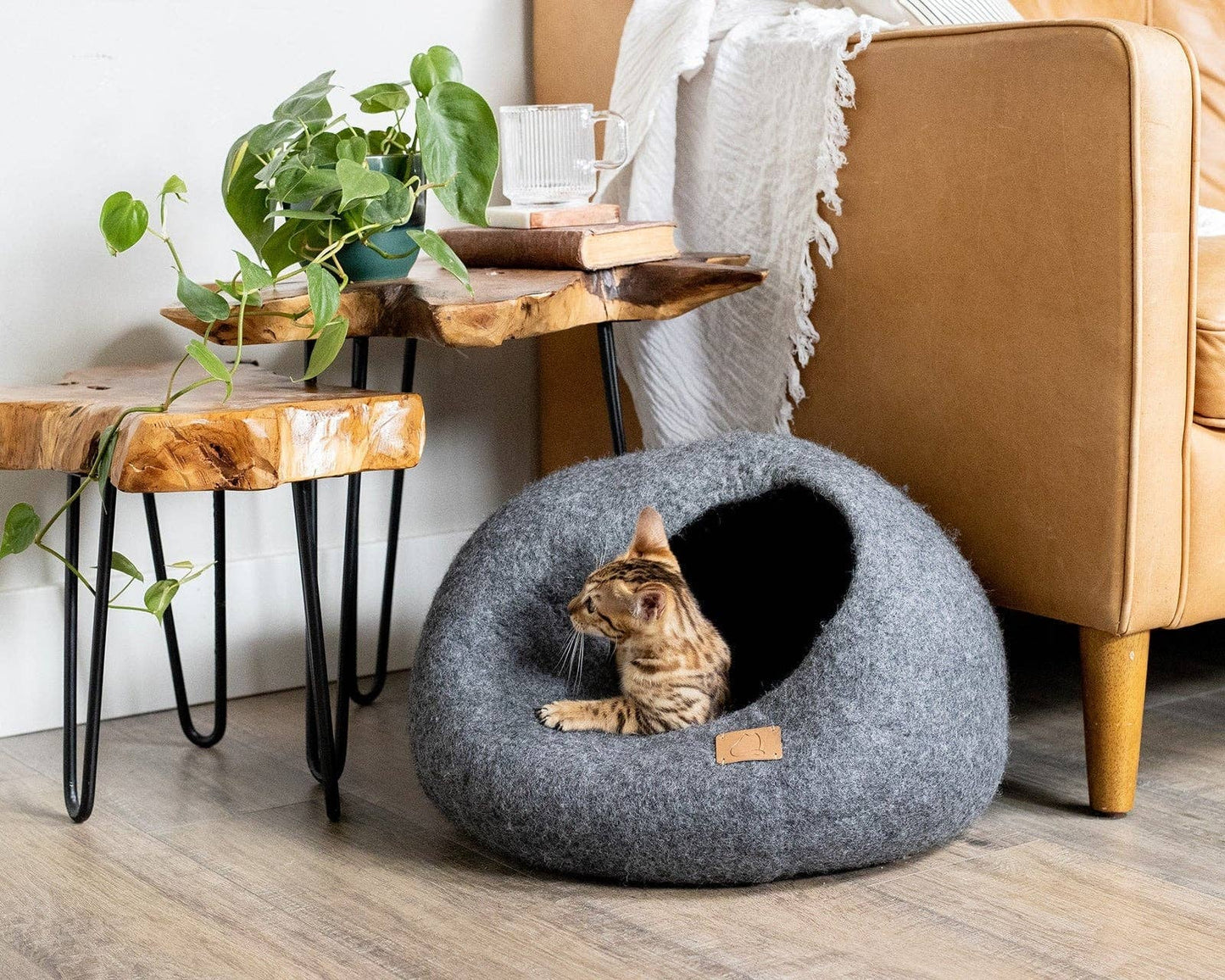 Wool Cat Cave Bed - Stone Gray