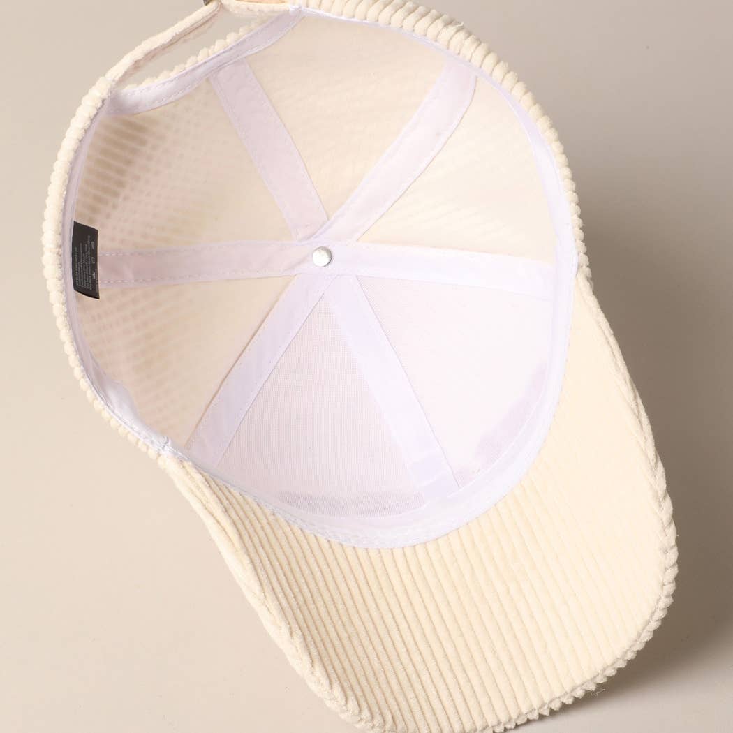 Cat Mom Chenille Patch Corduroy Baseball Cap: OFF WHITE / ONE SIZE