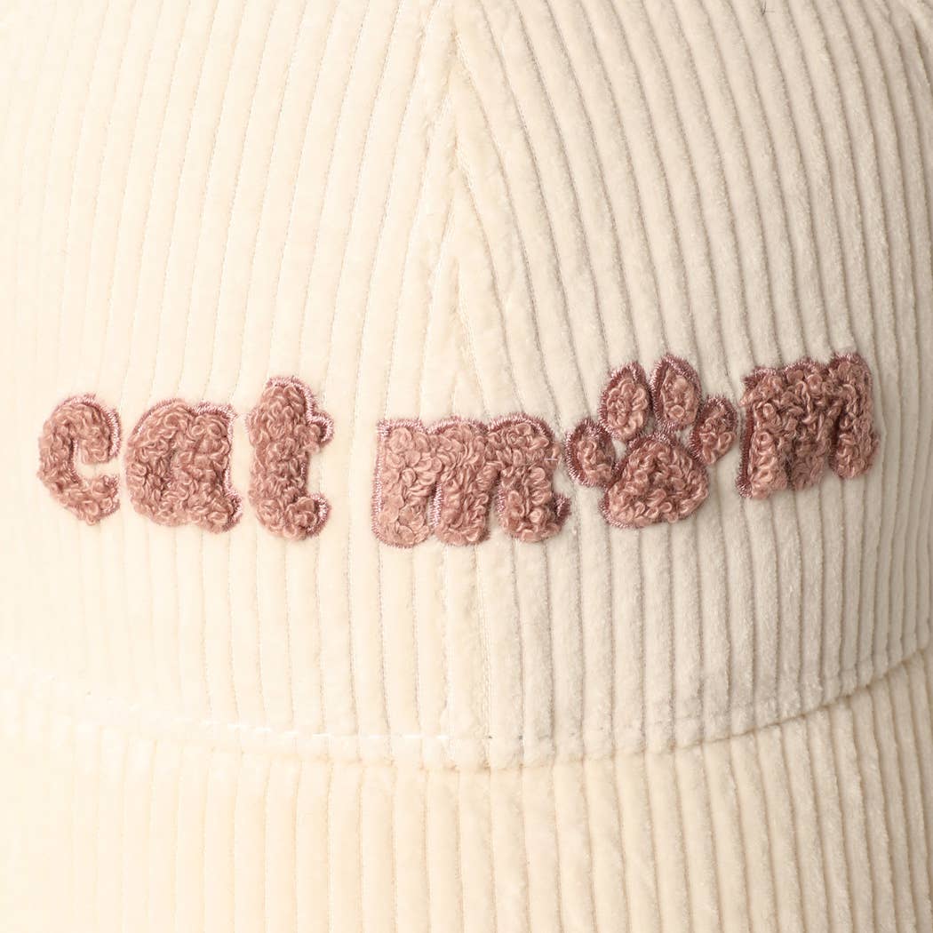 Cat Mom Chenille Patch Corduroy Baseball Cap: OFF WHITE / ONE SIZE