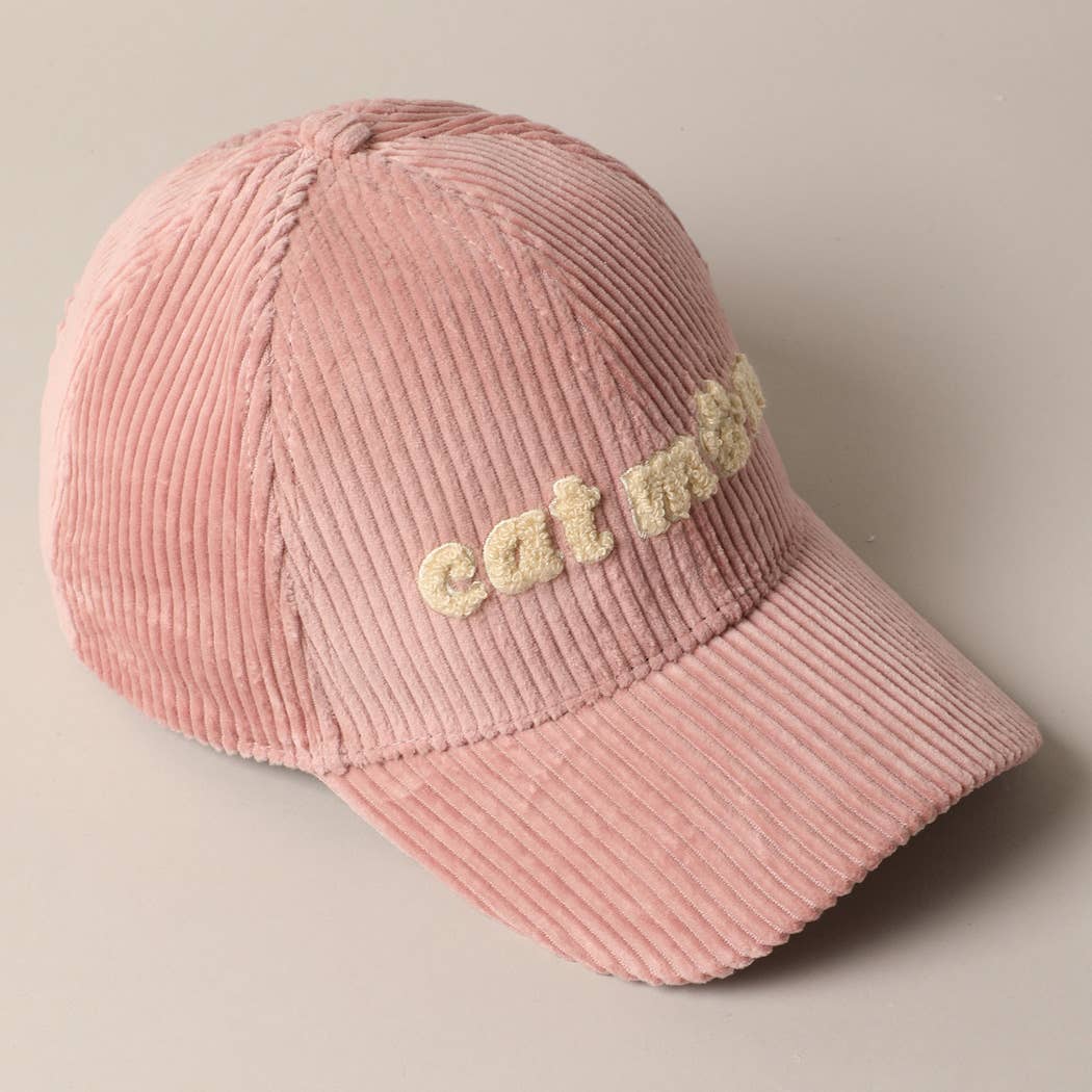 Cat Mom Chenille Patch Corduroy Baseball Cap: OFF WHITE / ONE SIZE