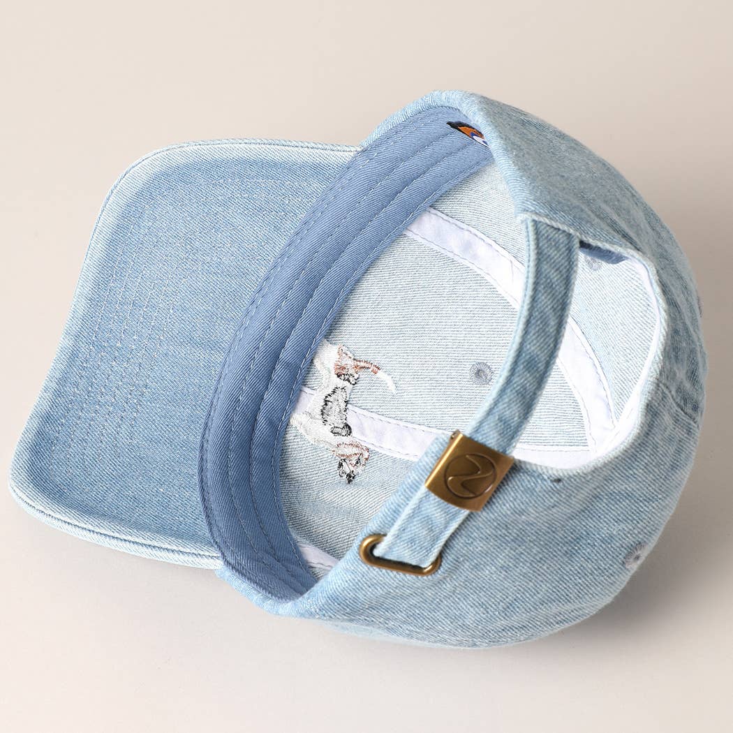 Beagle Dog Embroidered Denim Baseball Cap: Light Denim / ONE SIZE