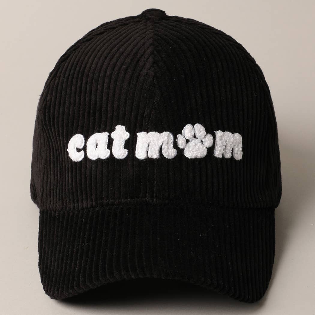 Cat Mom Chenille Patch Corduroy Baseball Cap: OFF WHITE / ONE SIZE