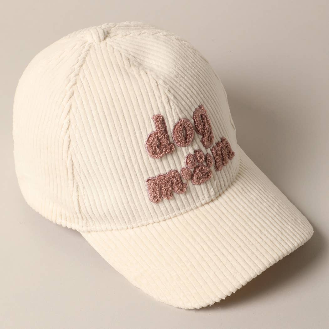 Dog Mom Chenille Patch Corduroy Baseball Cap: Black / ONE SIZE
