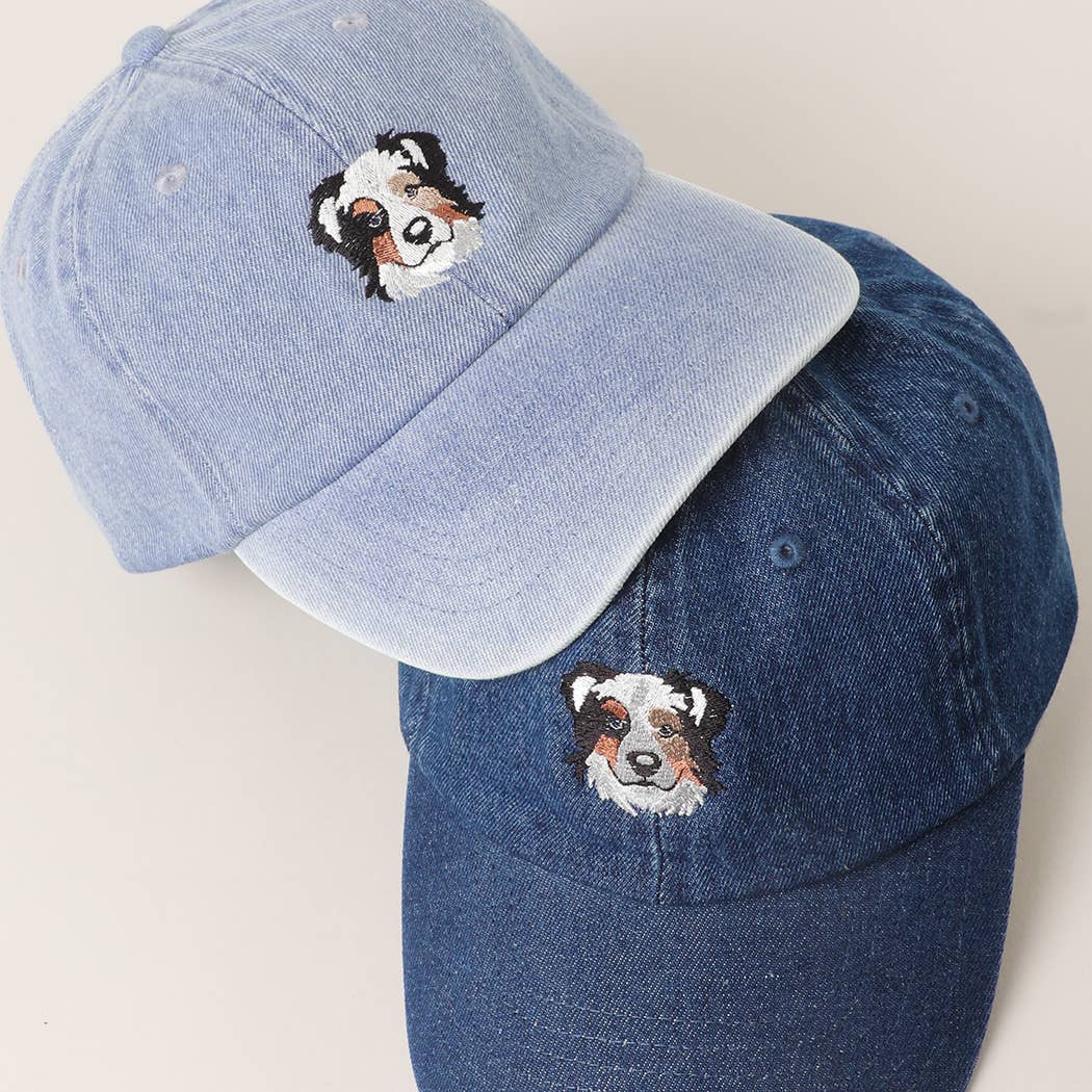 Australian Shepherd Embroidered Denim Baseball Cap: LIGHT BLUE / One Size