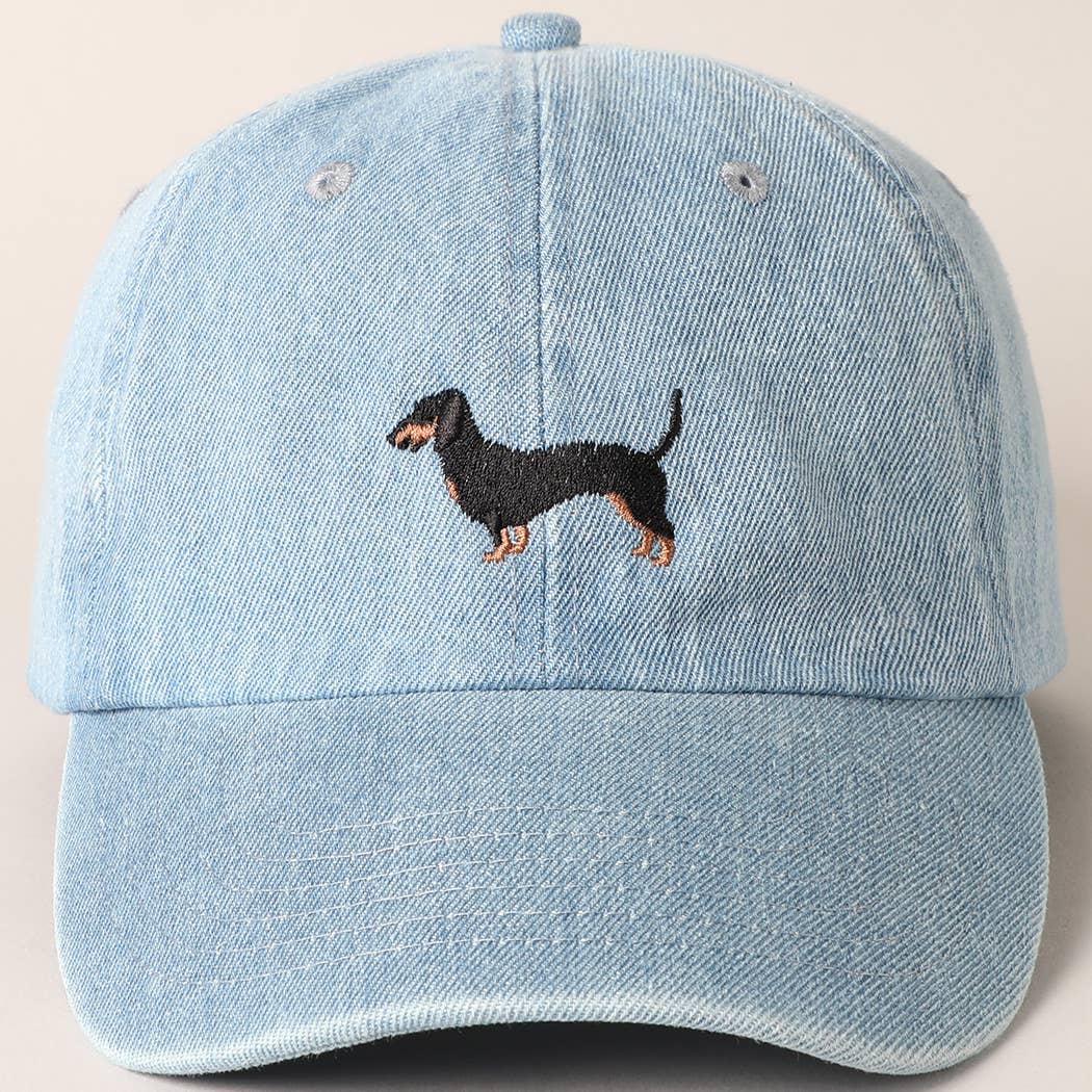 Dachshund Dog Embroidered Denim Baseball Cap: Light Denim / ONE SIZE
