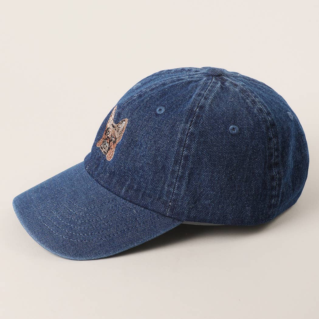 German Shepherd Embroidered Denim Baseball Cap: LIGHT BLUE / One Size