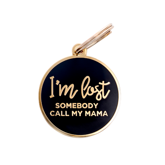 I'm Lost, Somebody Call My Mama Pet ID Tag: Navy / Gold
