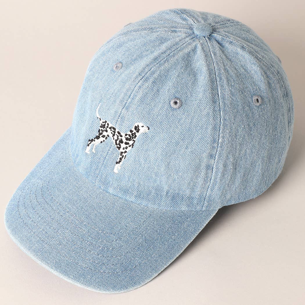 Dalmatian Dog Embroidered Denim Baseball Cap: Light Denim / ONE SIZE