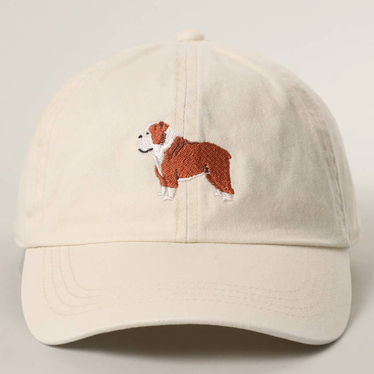 BULLDOG Embroidery Cotton Baseball Cap: BEIGE / One Size