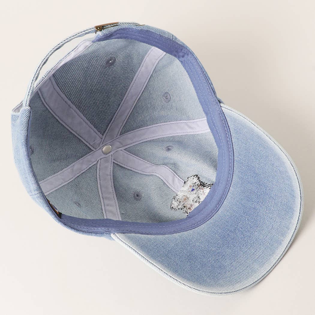 Australian Shepherd Embroidered Denim Baseball Cap: LIGHT BLUE / One Size