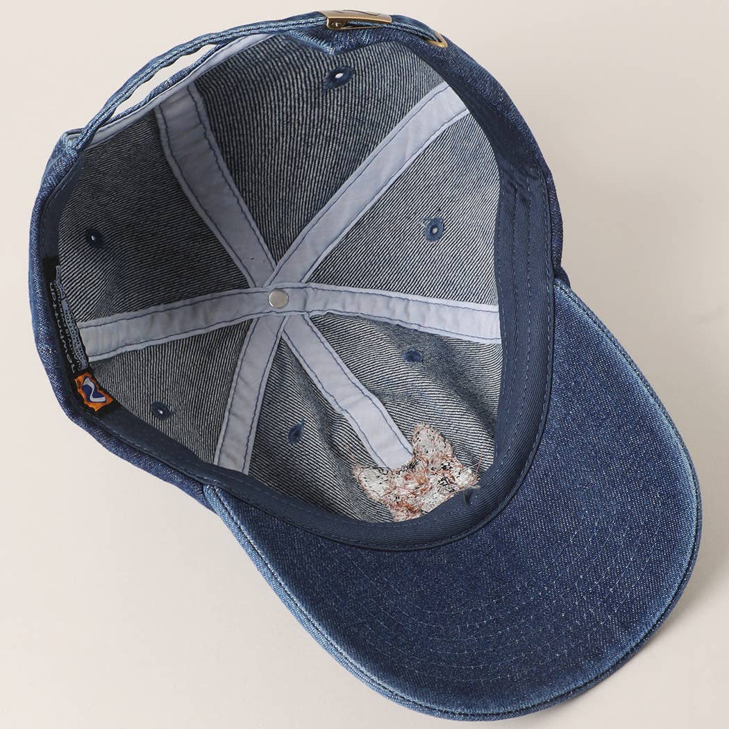 German Shepherd Embroidered Denim Baseball Cap: LIGHT BLUE / One Size