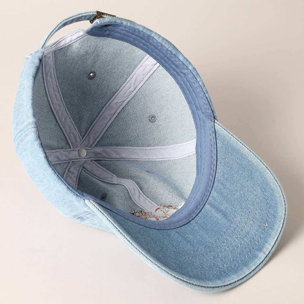 Cavalier King Dog Embroidered Denim Baseball Cap: Light Denim / ONE SIZE