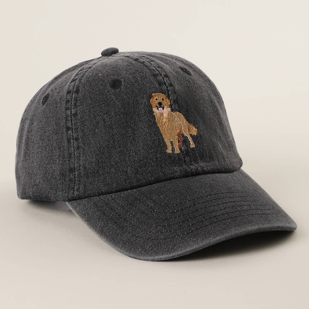Golden Retriever Embroidered Denim Baseball Cap: LT DENIM