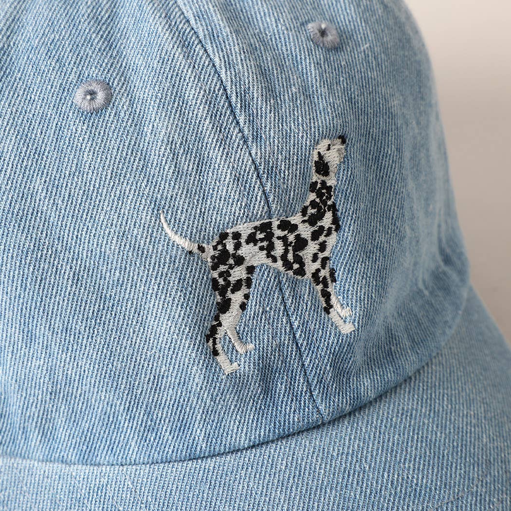 Dalmatian Dog Embroidered Denim Baseball Cap: Light Denim / ONE SIZE
