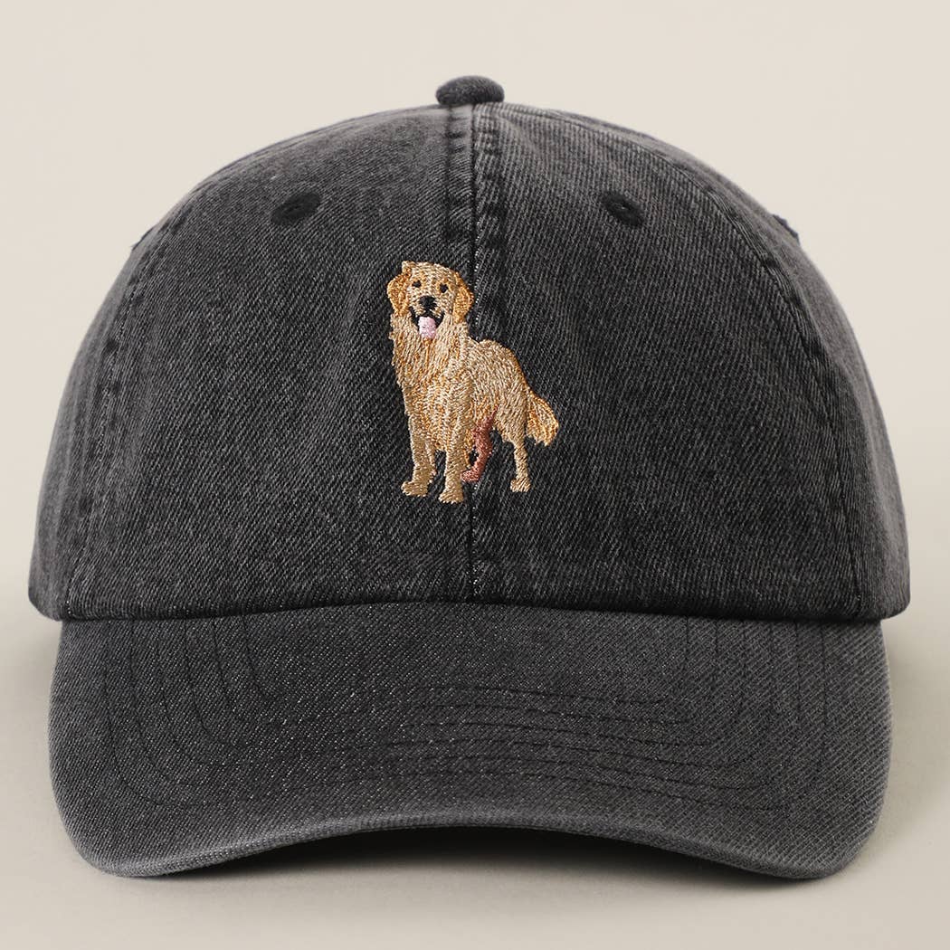 Golden Retriever Embroidered Denim Baseball Cap: LT DENIM