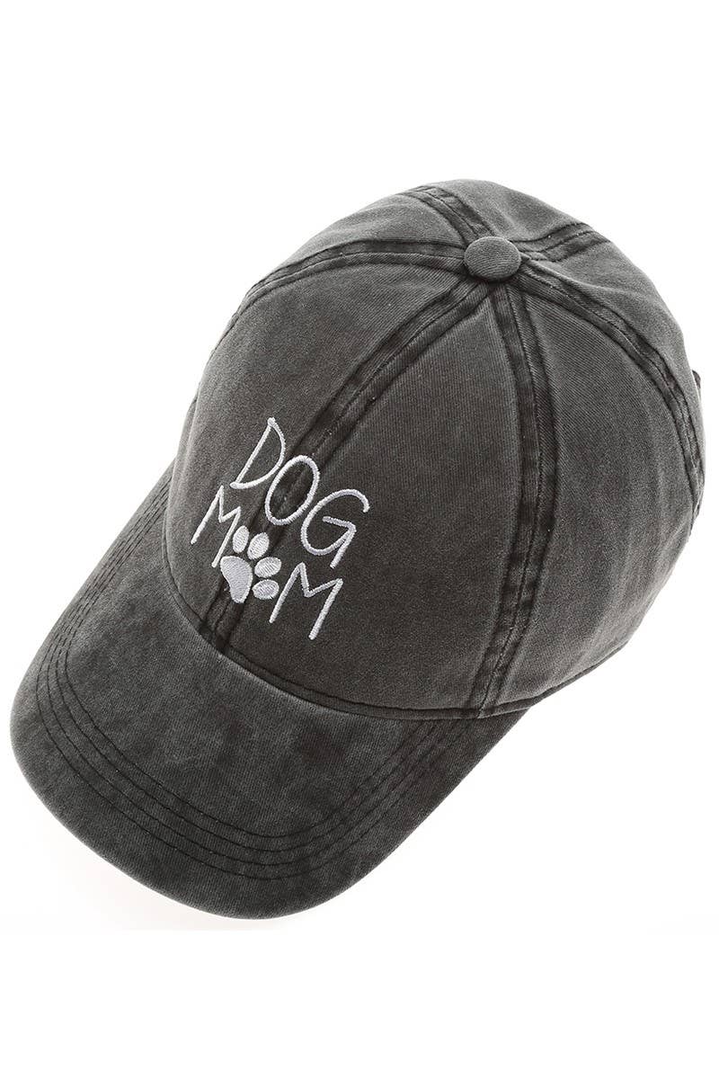 DOG MOM Embroidered Cotton Baseball Caps Dad Hat: BLACK / One Size