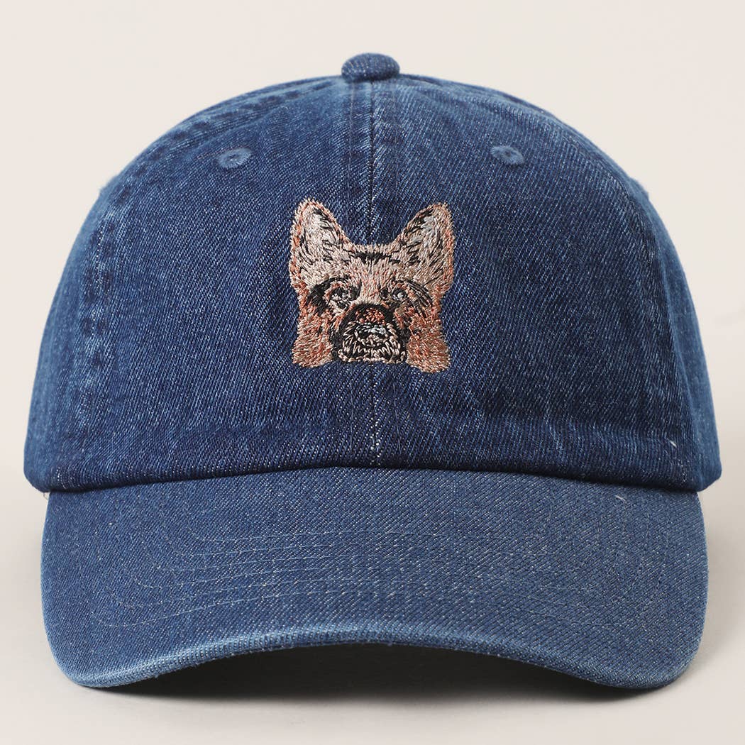 German Shepherd Embroidered Denim Baseball Cap: LIGHT BLUE / One Size