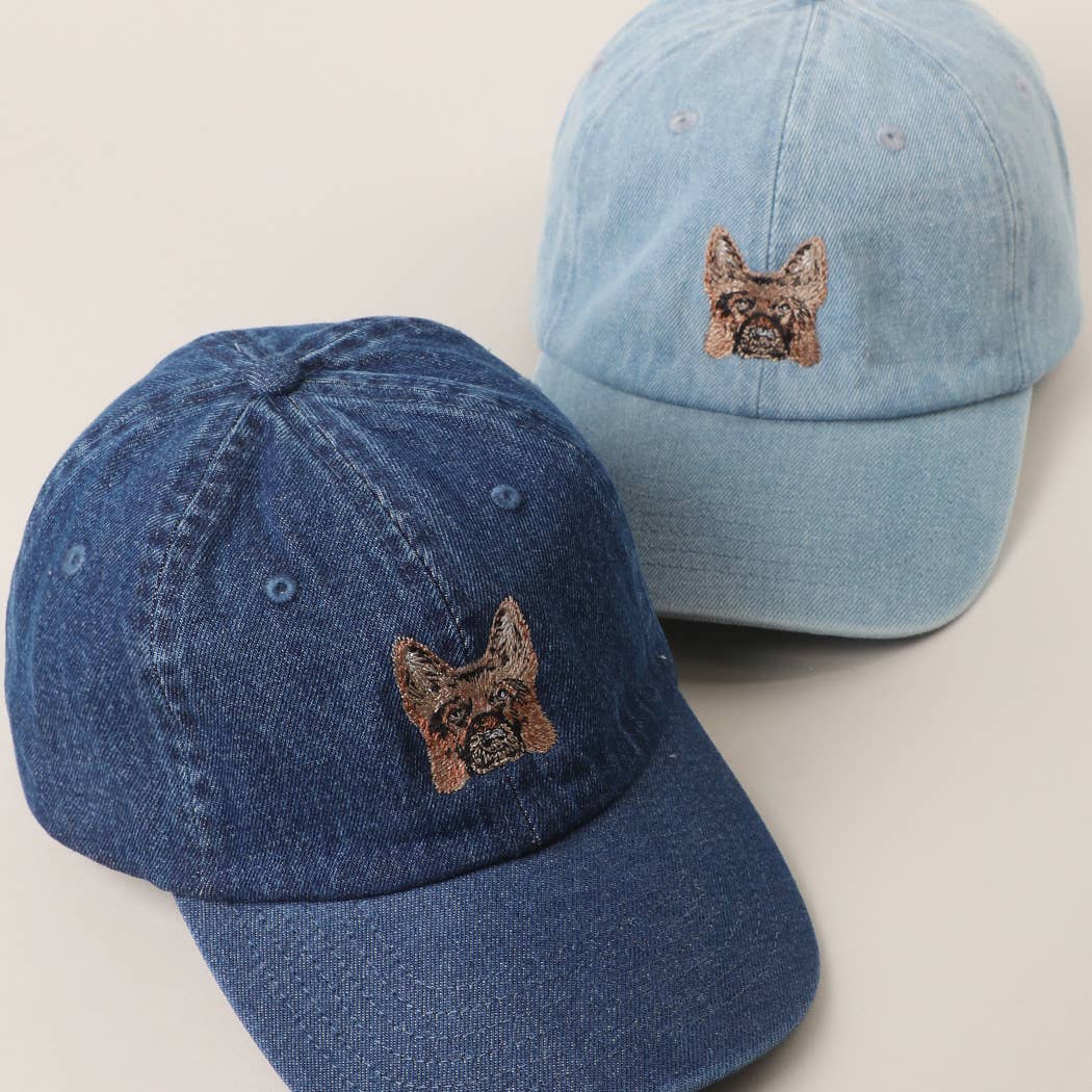 German Shepherd Embroidered Denim Baseball Cap: LIGHT BLUE / One Size