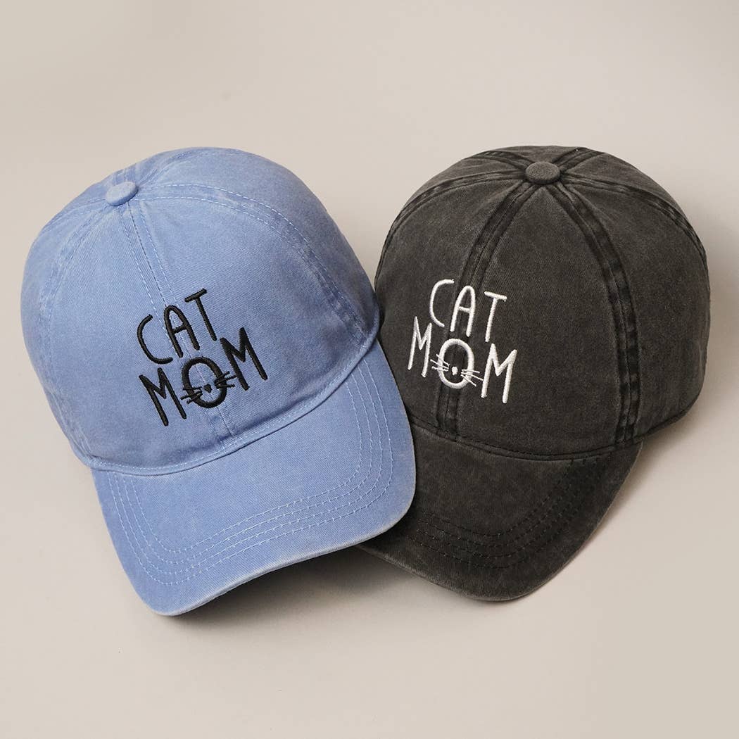 CAT MOM Denim Cotton Adjustable Hat: BLACK / One Size