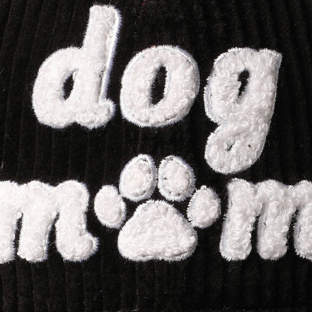 Dog Mom Chenille Patch Corduroy Baseball Cap: Black / ONE SIZE