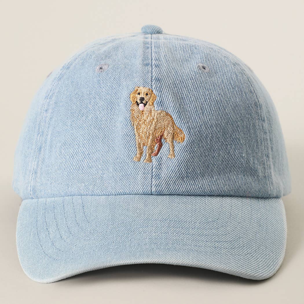 Golden Retriever Embroidered Denim Baseball Cap: LT DENIM
