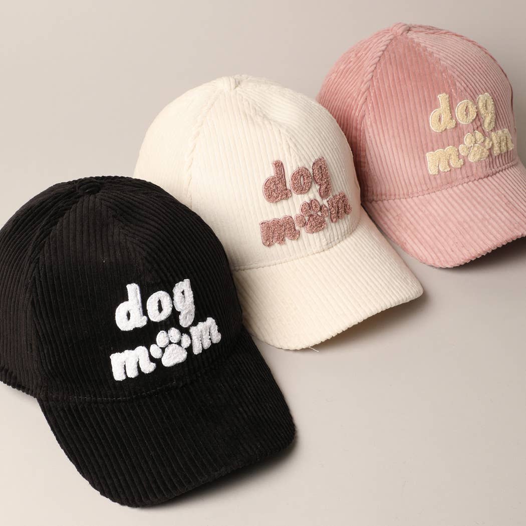 Dog Mom Chenille Patch Corduroy Baseball Cap: Black / ONE SIZE