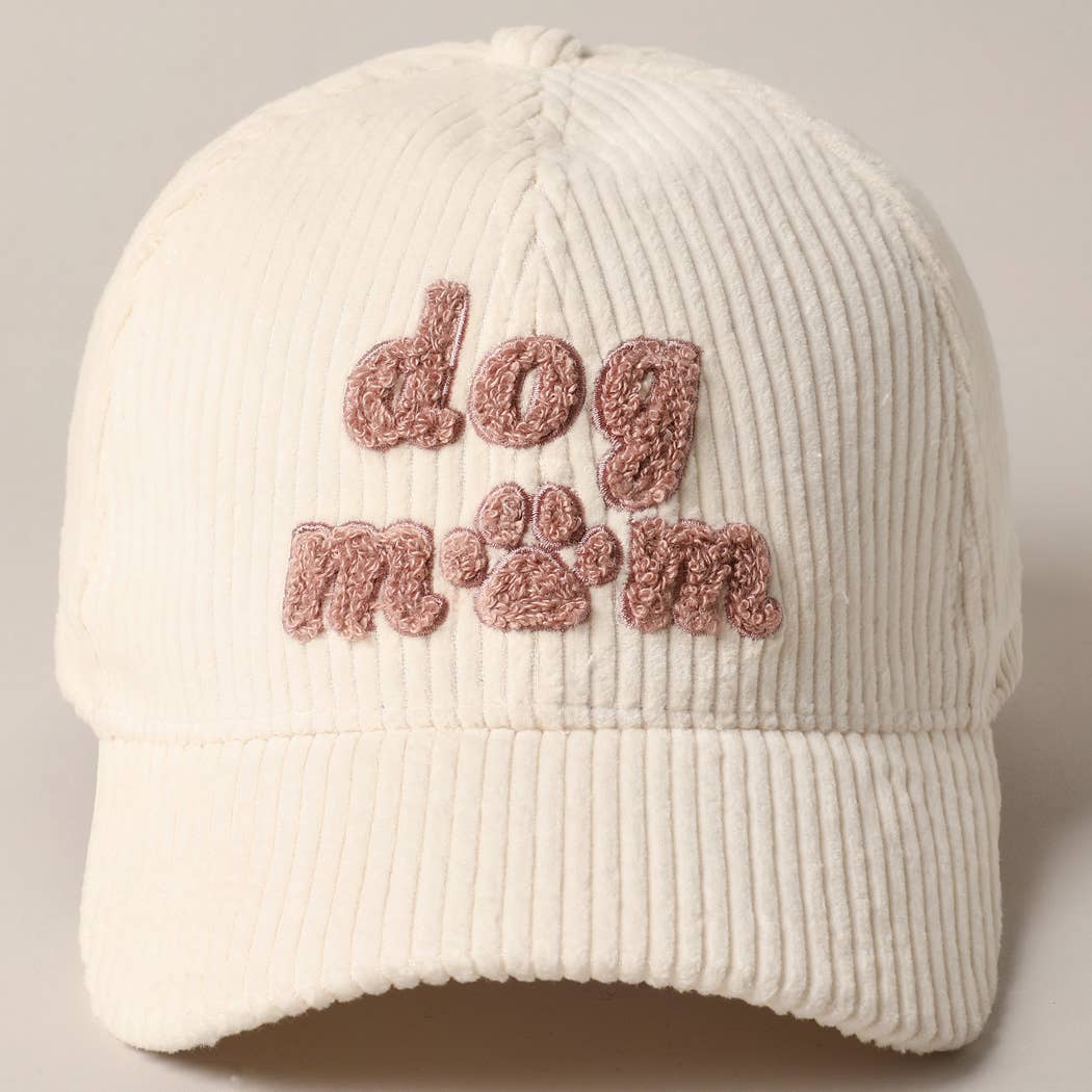 Dog Mom Chenille Patch Corduroy Baseball Cap: Black / ONE SIZE