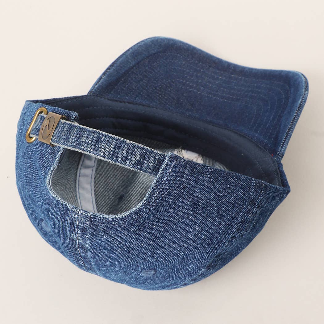 German Shepherd Embroidered Denim Baseball Cap: LIGHT BLUE / One Size