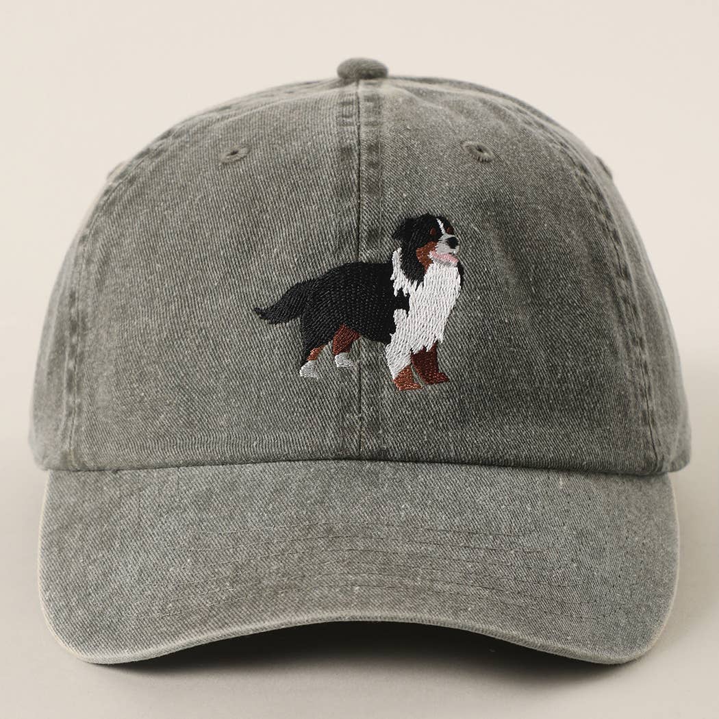 BERNESE MOUNTAIN DOG Embroidered Cotton Baseball Cap: GREY