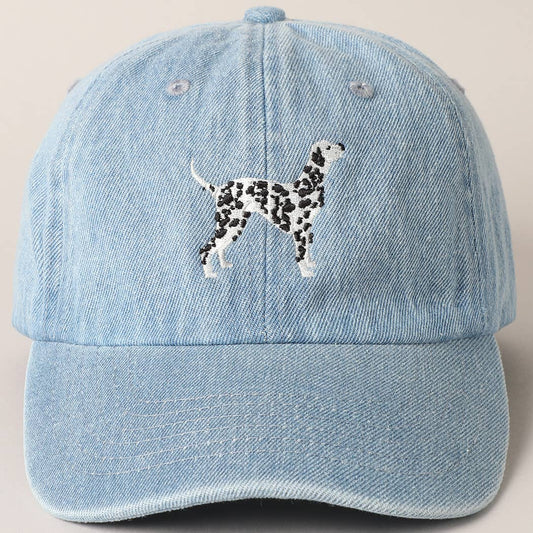 Dalmatian Dog Embroidered Denim Baseball Cap: Light Denim / ONE SIZE