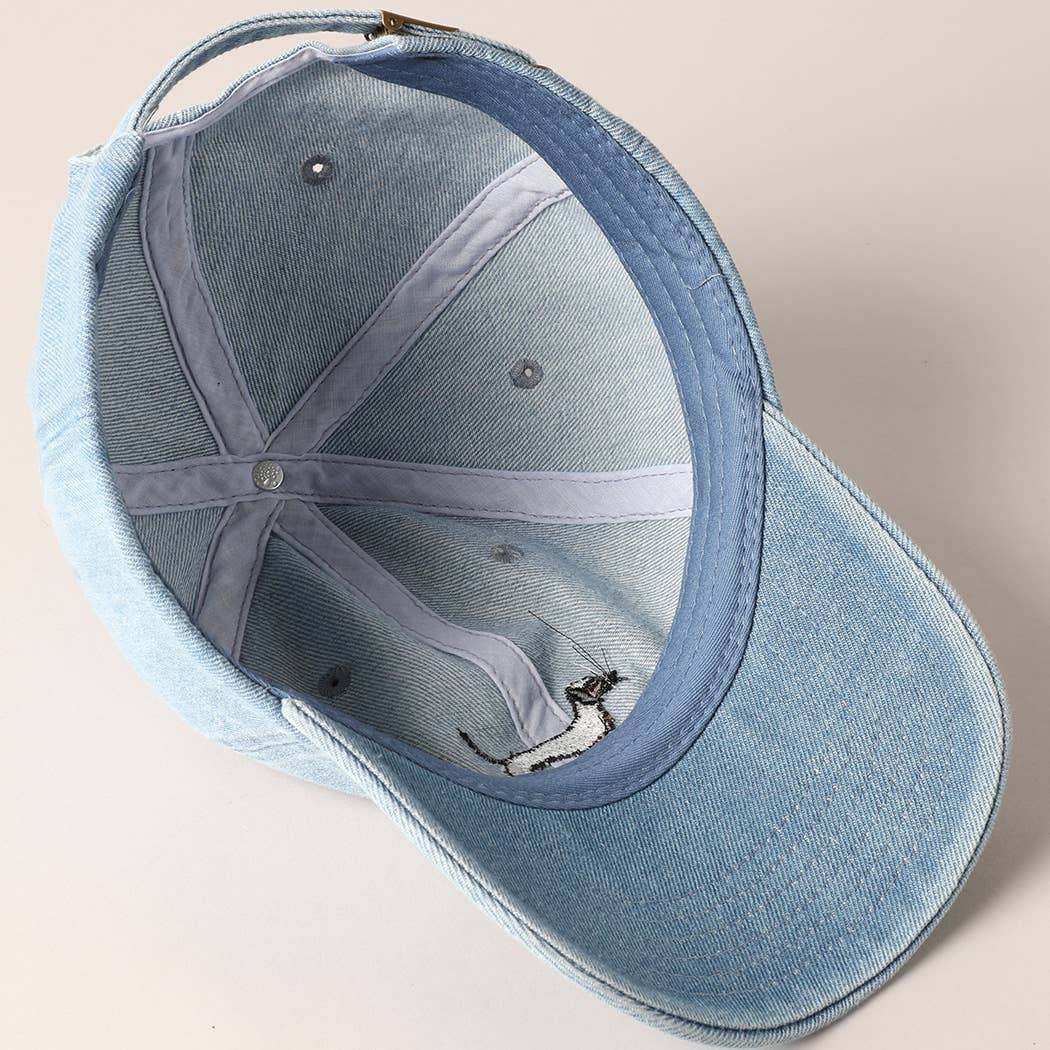 Dachshund Dog Embroidered Denim Baseball Cap: Light Denim / ONE SIZE