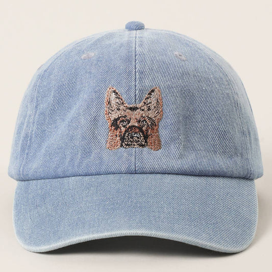 German Shepherd Embroidered Denim Baseball Cap: LIGHT BLUE / One Size