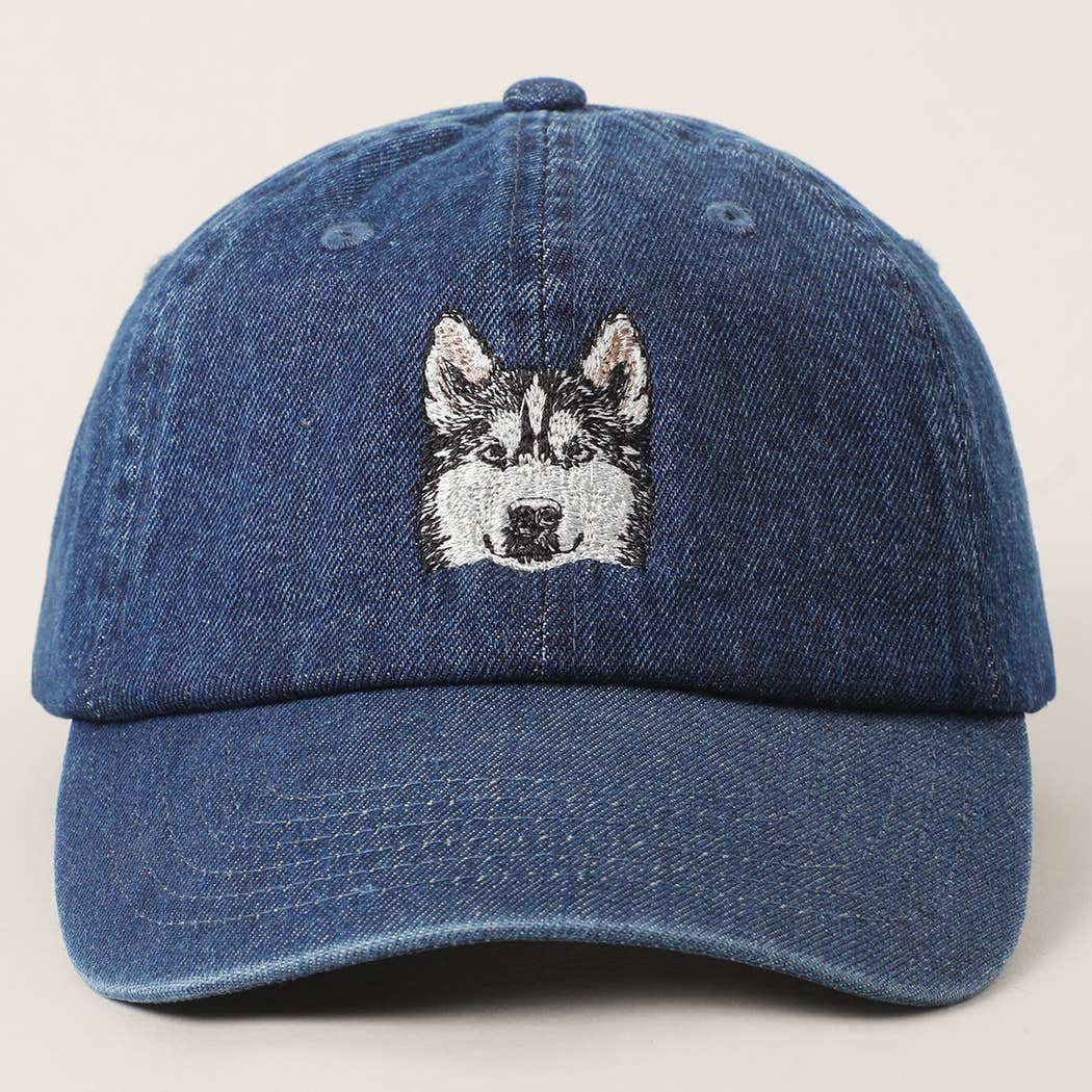 Siberian Husky Embroidered Denim Baseball Cap: LIGHT BLUE / One Size